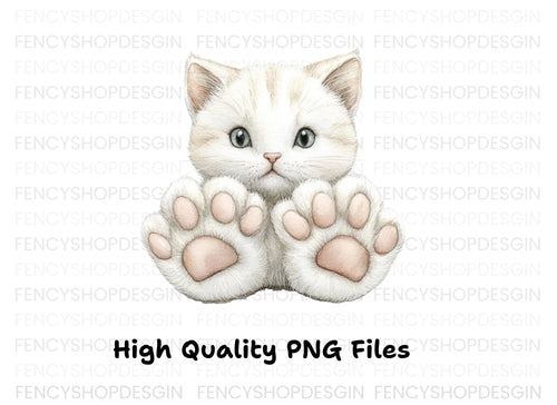 Adorable White Kitten with Big Paws Clipart Bundle