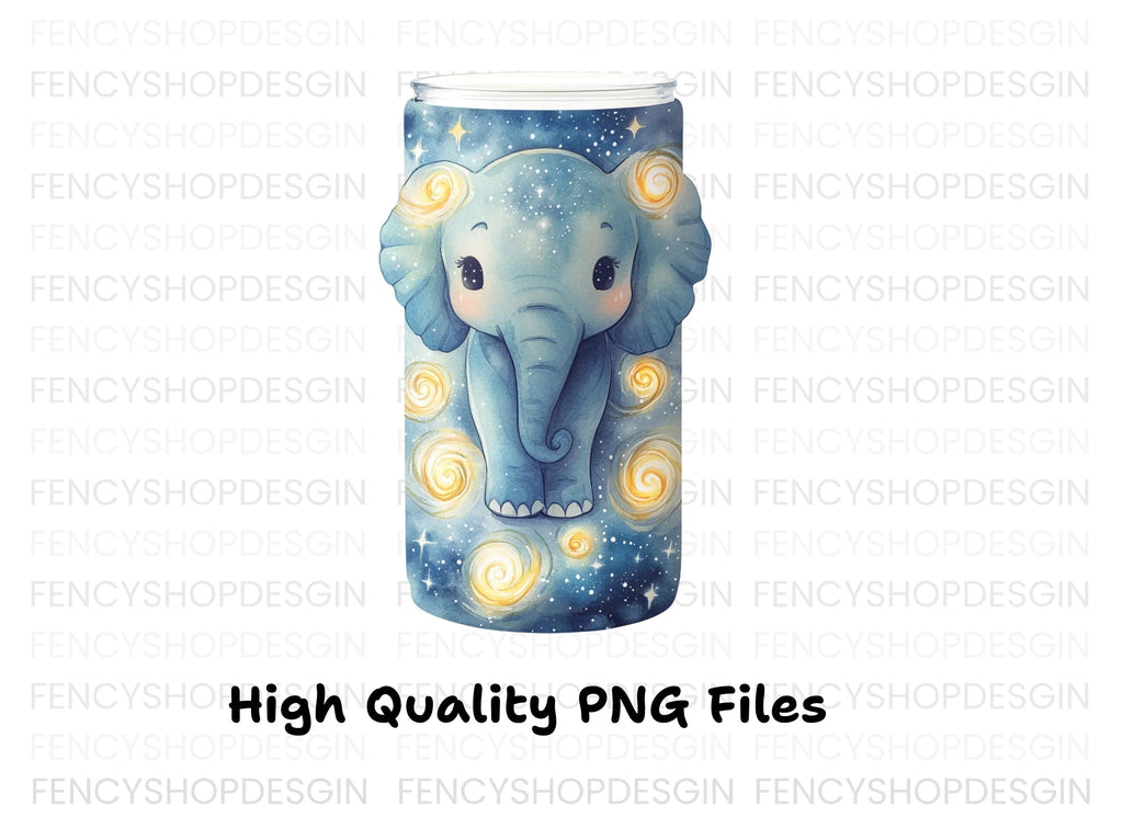 Cute Elephant in Starry Night Clipart Bundle