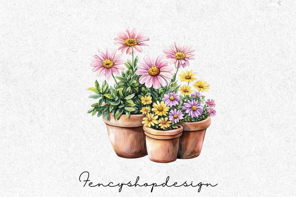 Potted Garden Flowers Clipart Bundle