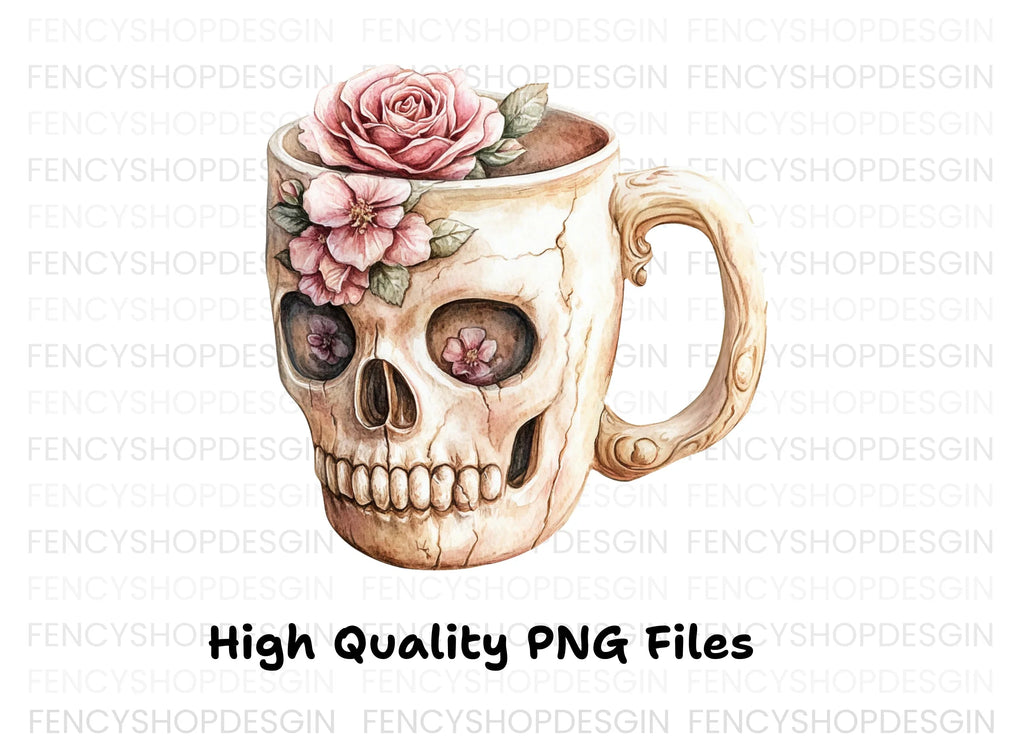 Floral Skull Cup Clipart Bundle