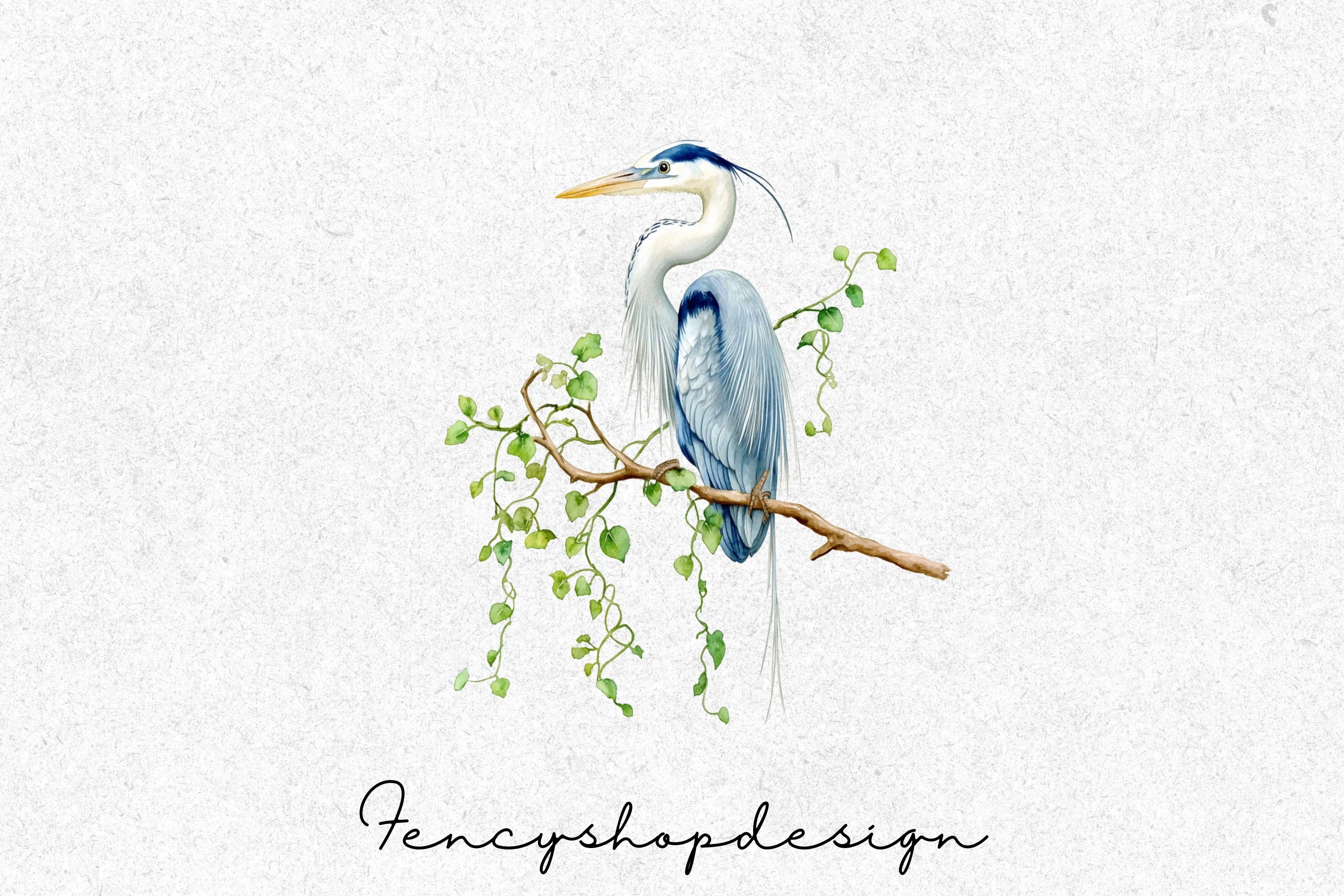 Graceful Heron and Iris Floral Clipart Bundle