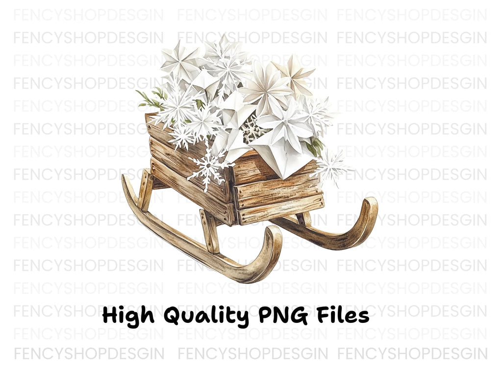 Winter Sleigh with Snowflakes Clipart Bundle