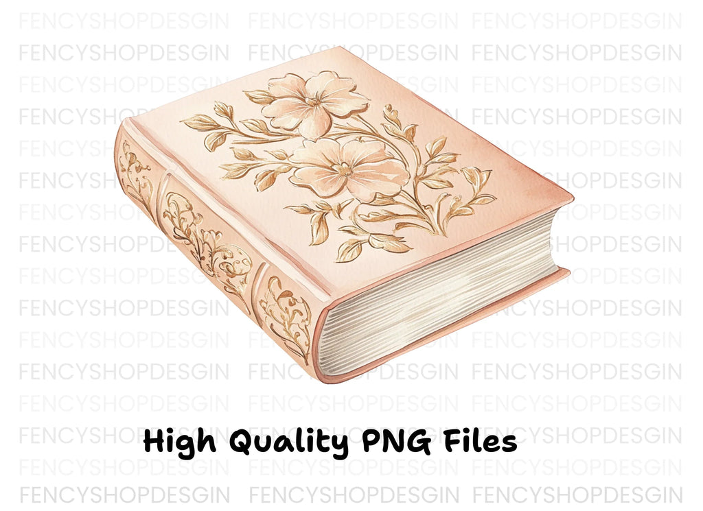 Ornate Pink and Gold Book Clipart Bundle