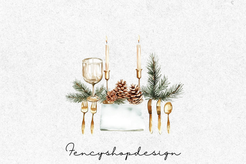 Christmas Dinner Table Setting Clipart Bundle