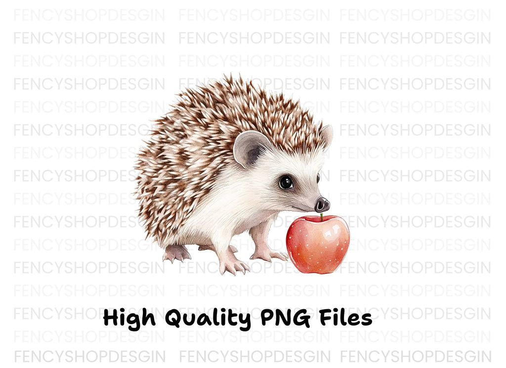 Cute Hedgehog with Apple Clipart Bundle