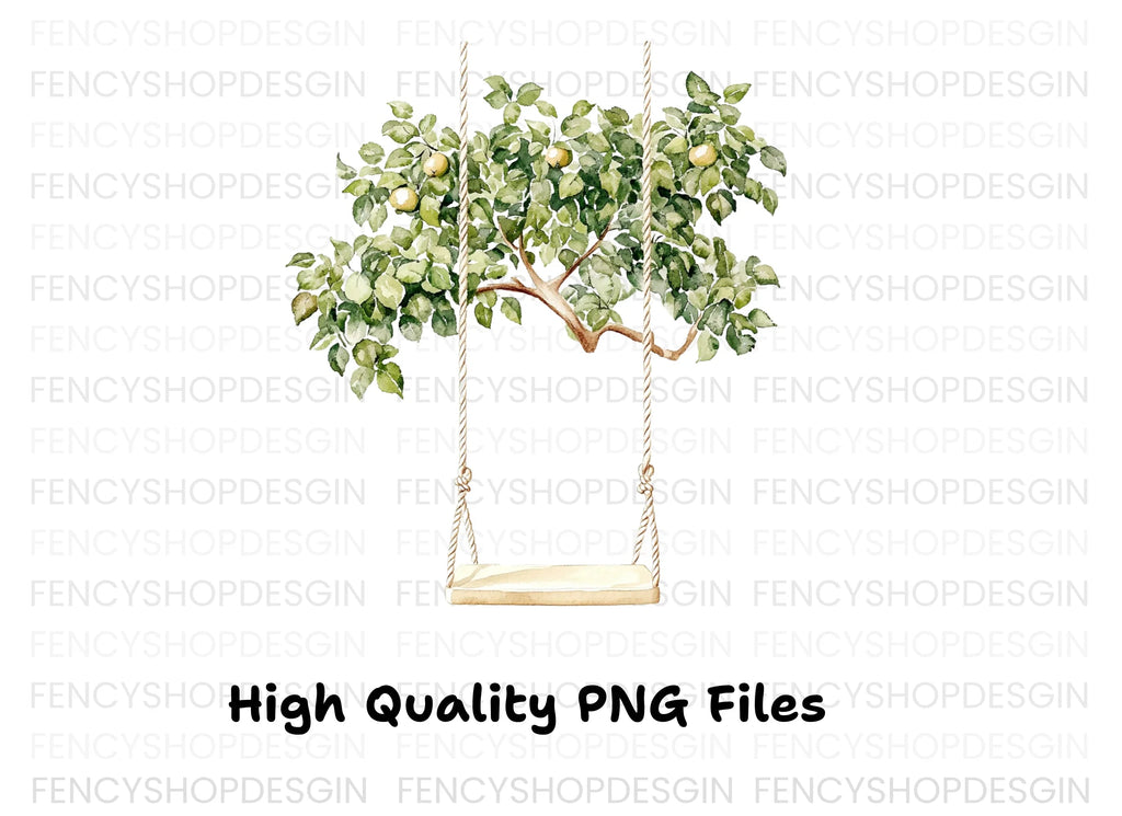 Green Apple Tree Swing Clipart Bundle
