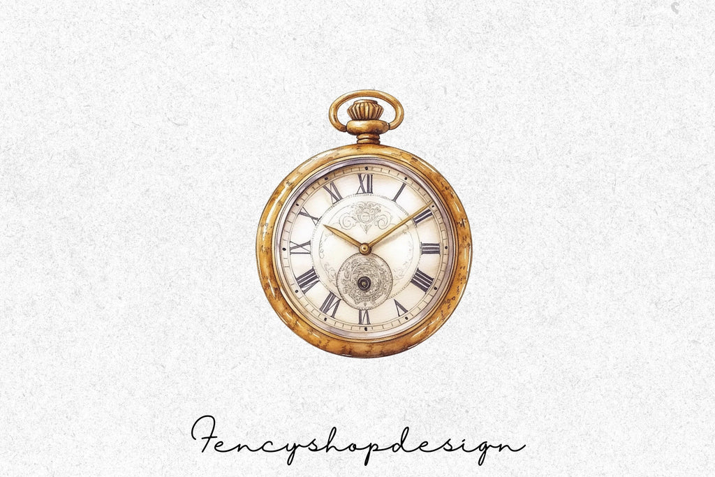 Vintage Pocket Watch Clipart Bundle