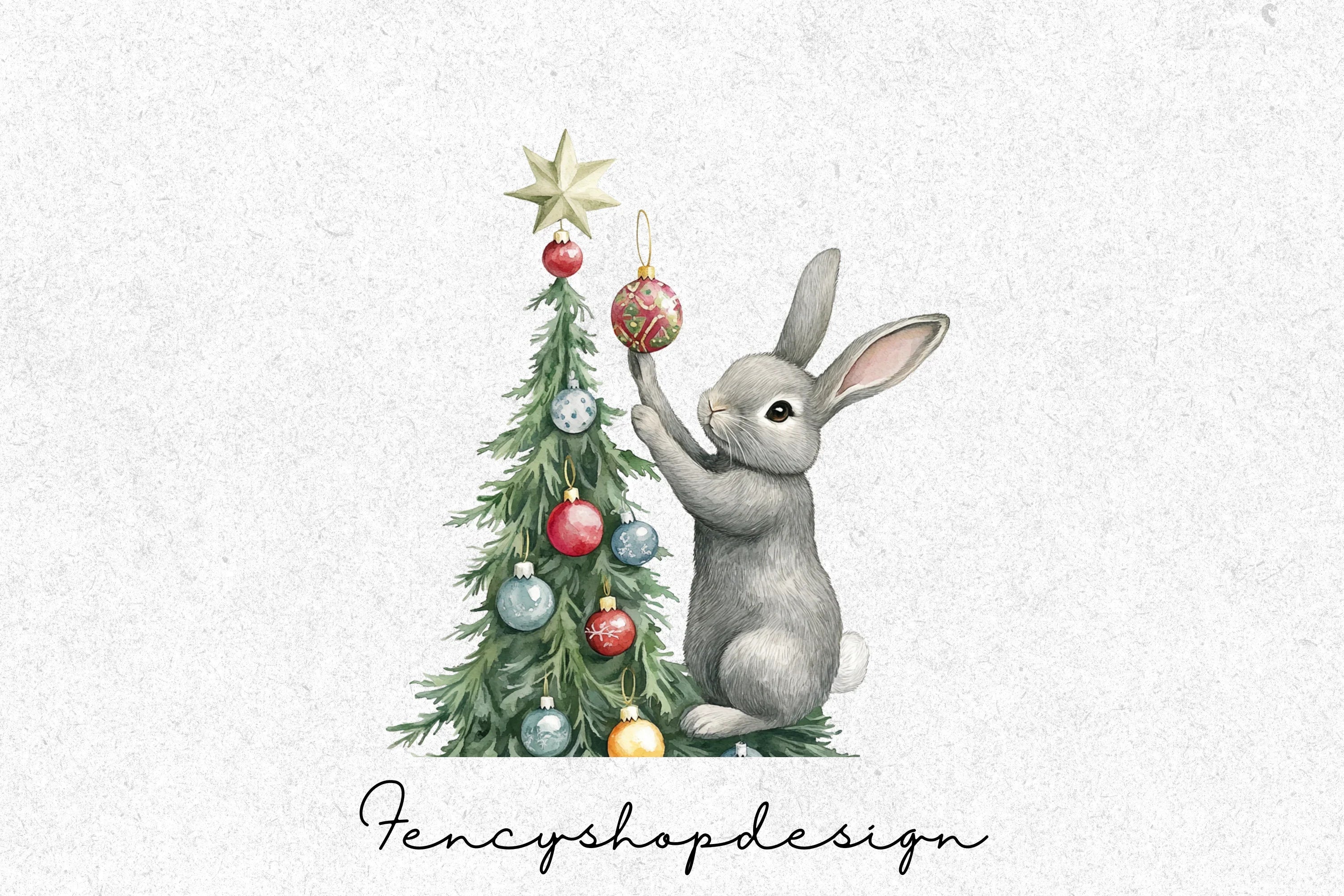 Cute Christmas Bunny Tree Clipart Bundle