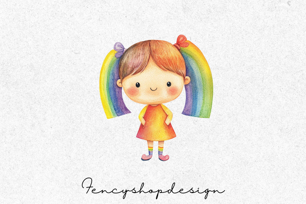 Adorable Rainbow Girls Clipart Bundle