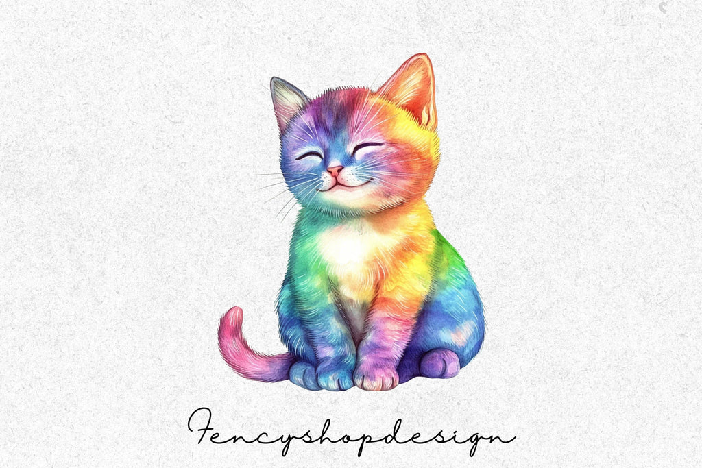 Vibrant Rainbow Kitten Clipart Bundle