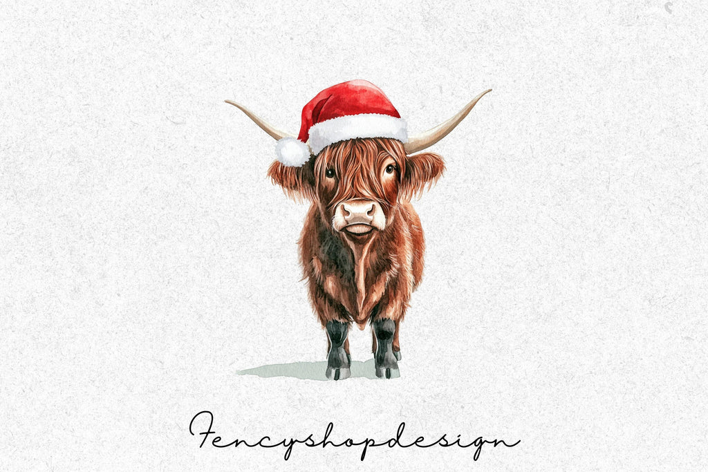 Cute Highland Cow Christmas Clipart Bundle