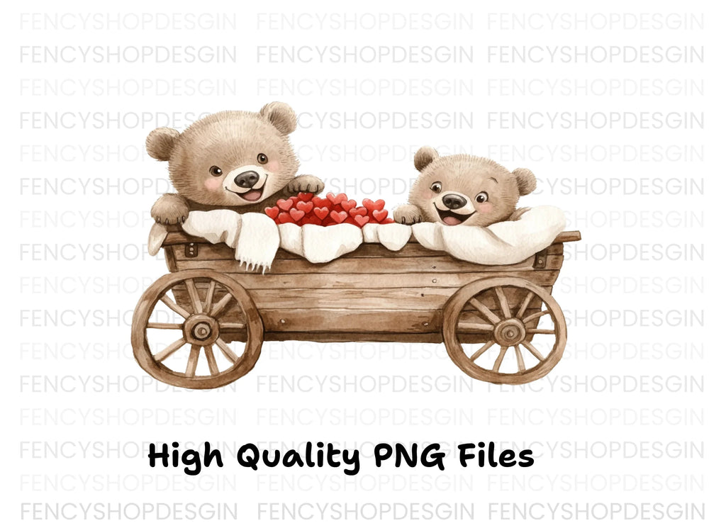 Teddy Bears in Wooden Wagon Clipart Bundle