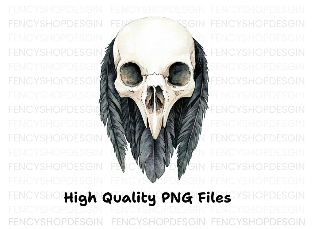 Bird Skull with Feathers Clipart Bundle