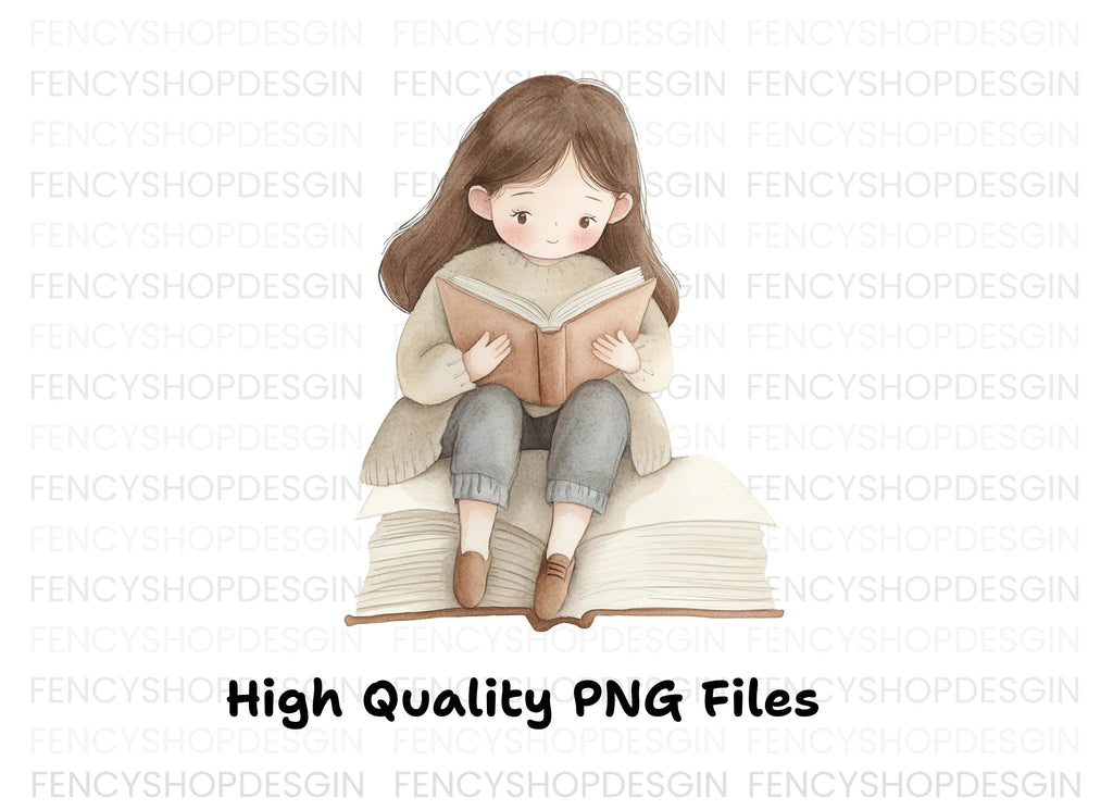 Cute Girl Reading Book Clipart Bundle