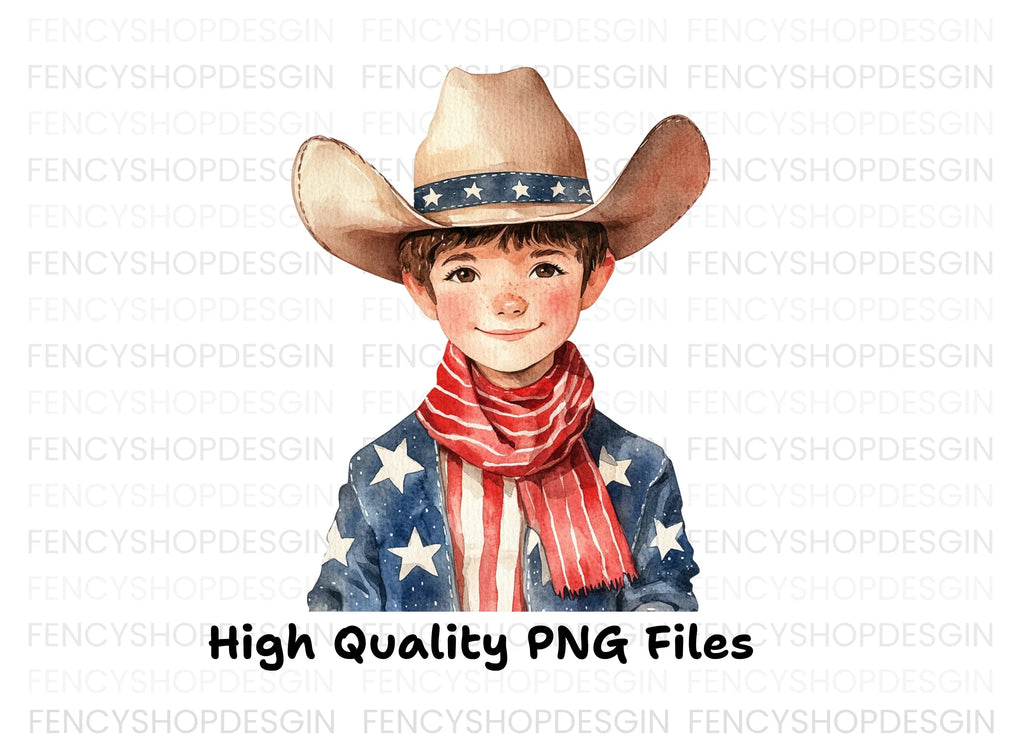 Cute Patriotic Boy Cowboy Clipart Bundle