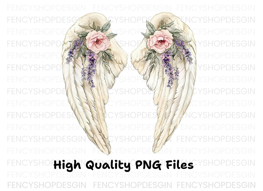 Romantic Angel Wings with Pink Roses Clipart Bundle