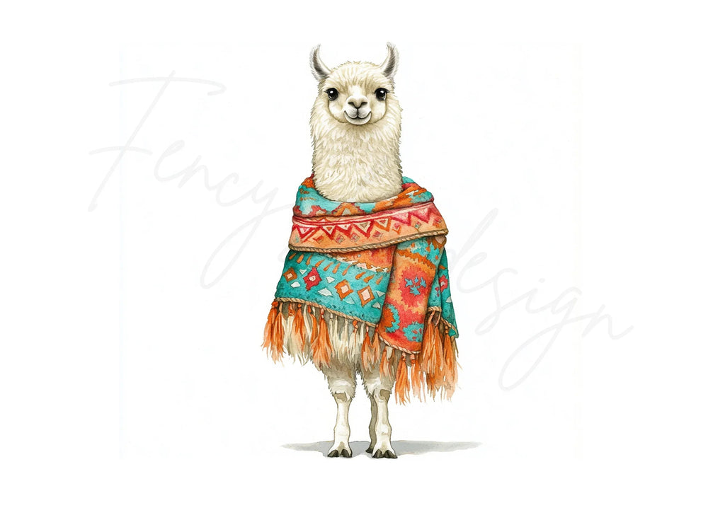 Vibrant Llama with Shawls Clipart Bundle
