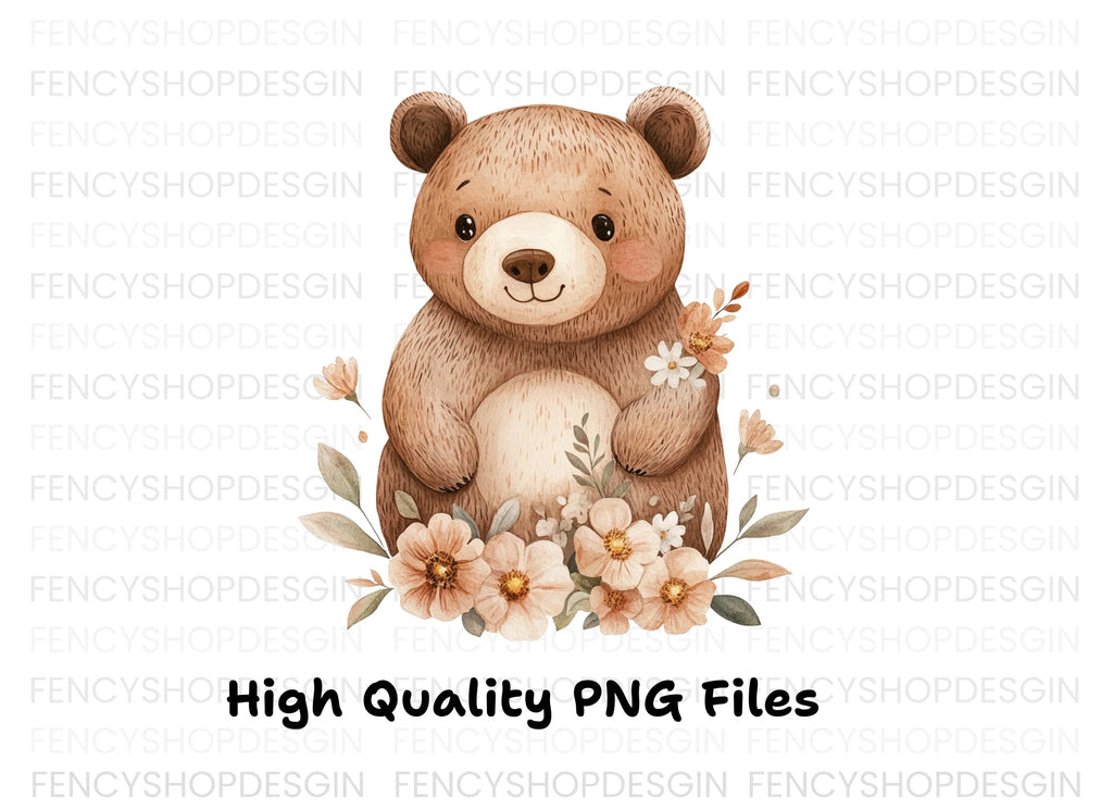 Cute Bear with Flowers Clipart Bundle