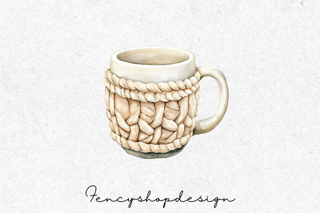Cozy Knitted Mugs Yarn Crafts Clipart Bundle