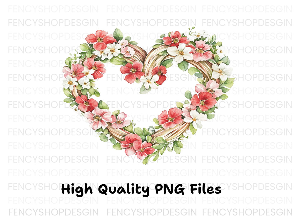 Floral Heart Wreath Clipart Bundle