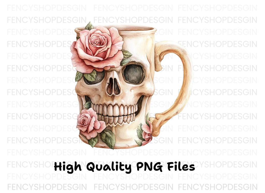 Skull with Pink Roses Clipart Bundle