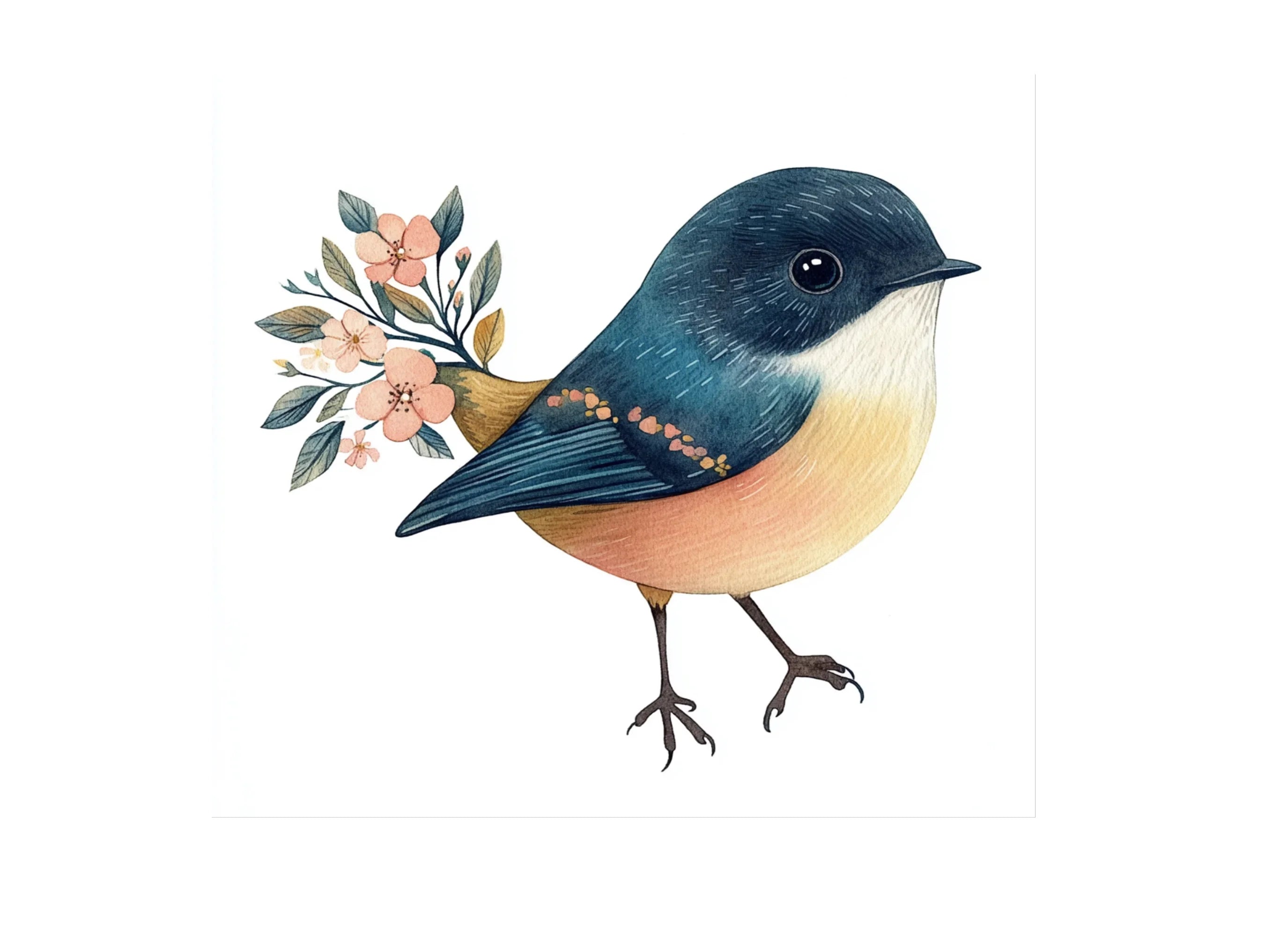 Charming Blue Birds with Floral Accents Clipart Bundle