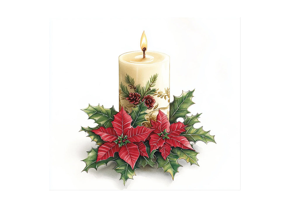 Christmas Candles and Poinsettias Clipart Bundle
