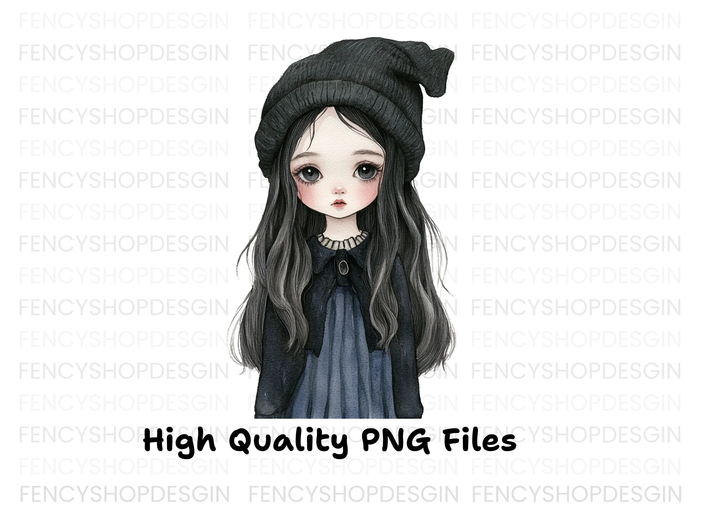 Cute Goth Girl with Beanie Clipart Bundle