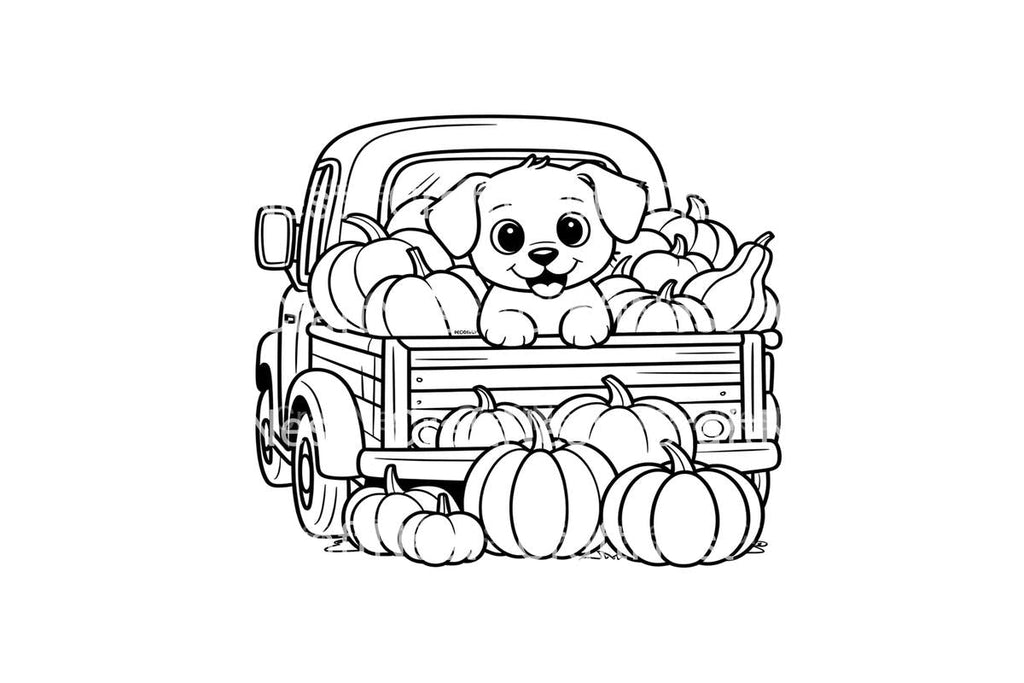 Cute Puppy Pumpkin Patch Truck Coloring Books