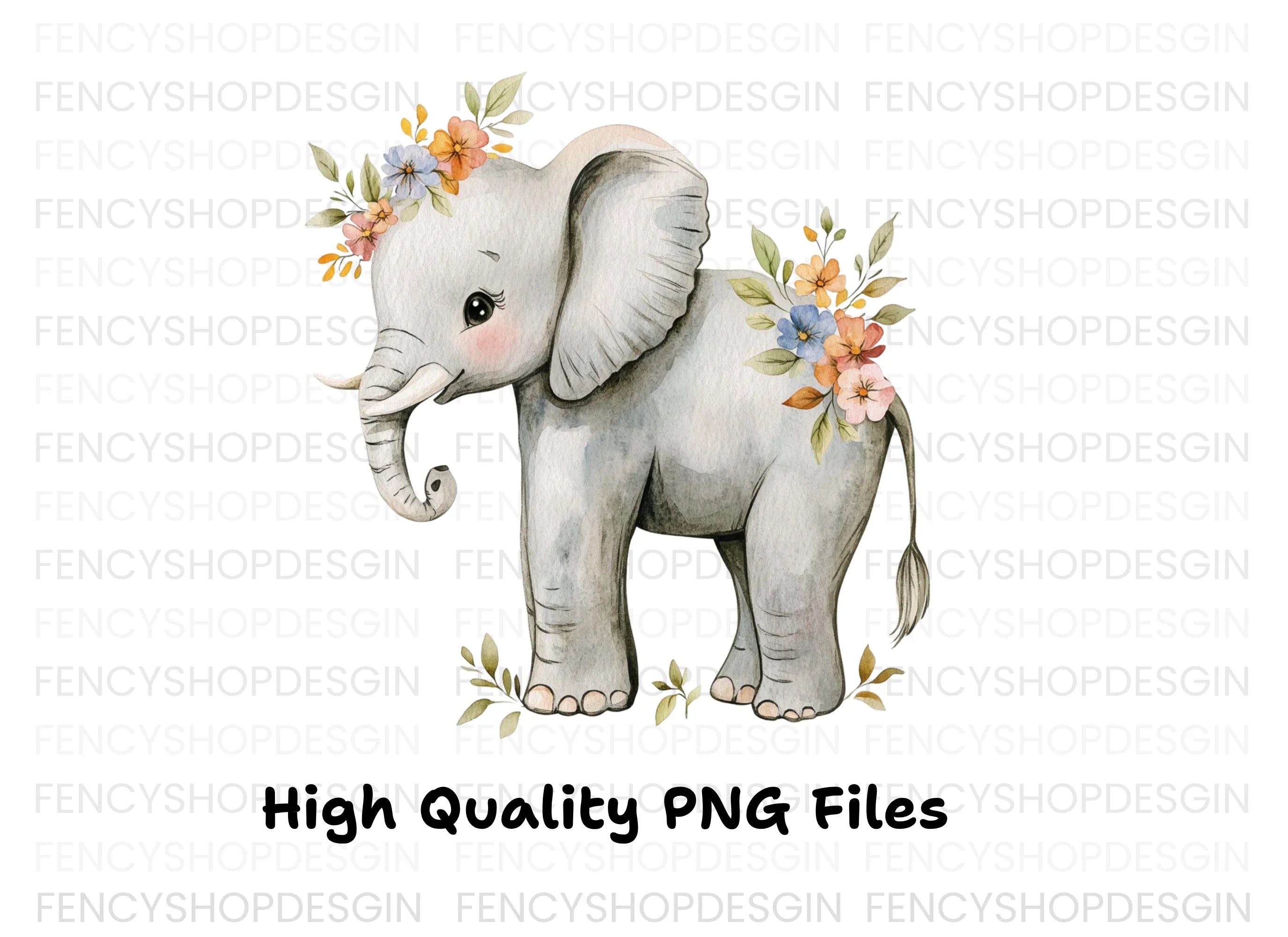 Floral Elephant Clipart Bundle