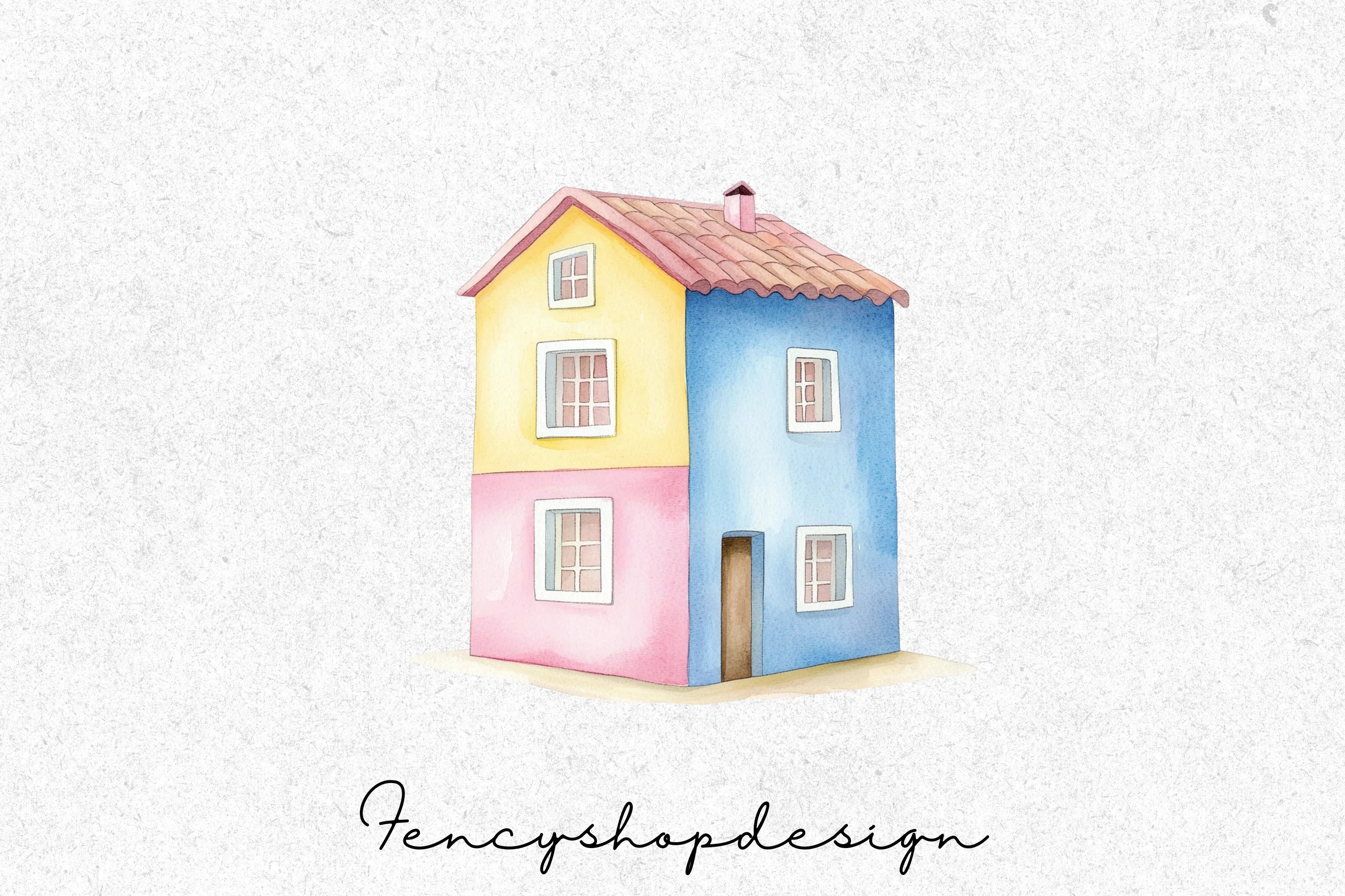 Pastel Houses Clipart Bundle