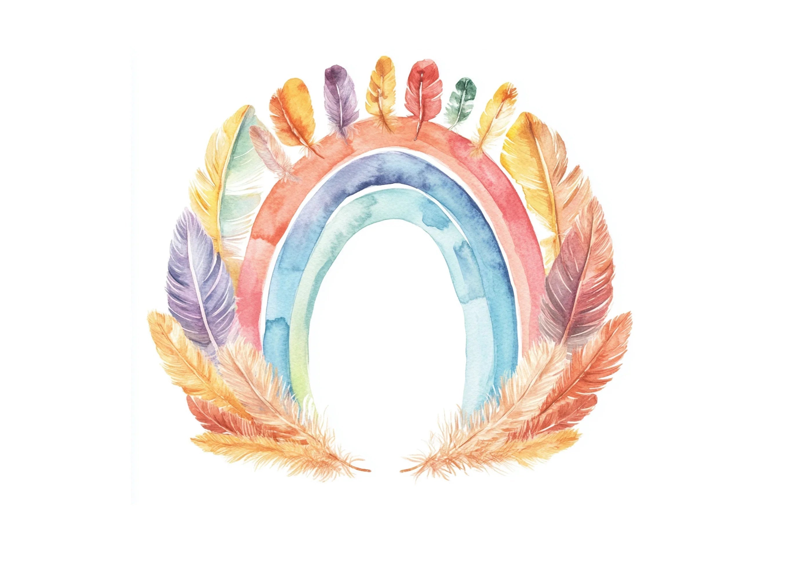 Boho Rainbow Feathers Clipart Bundle