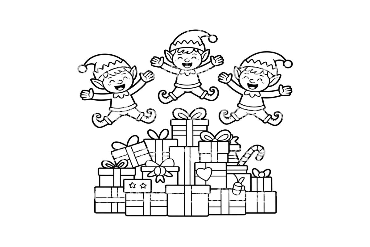 Jumping Elves and Gifts Coloring Books