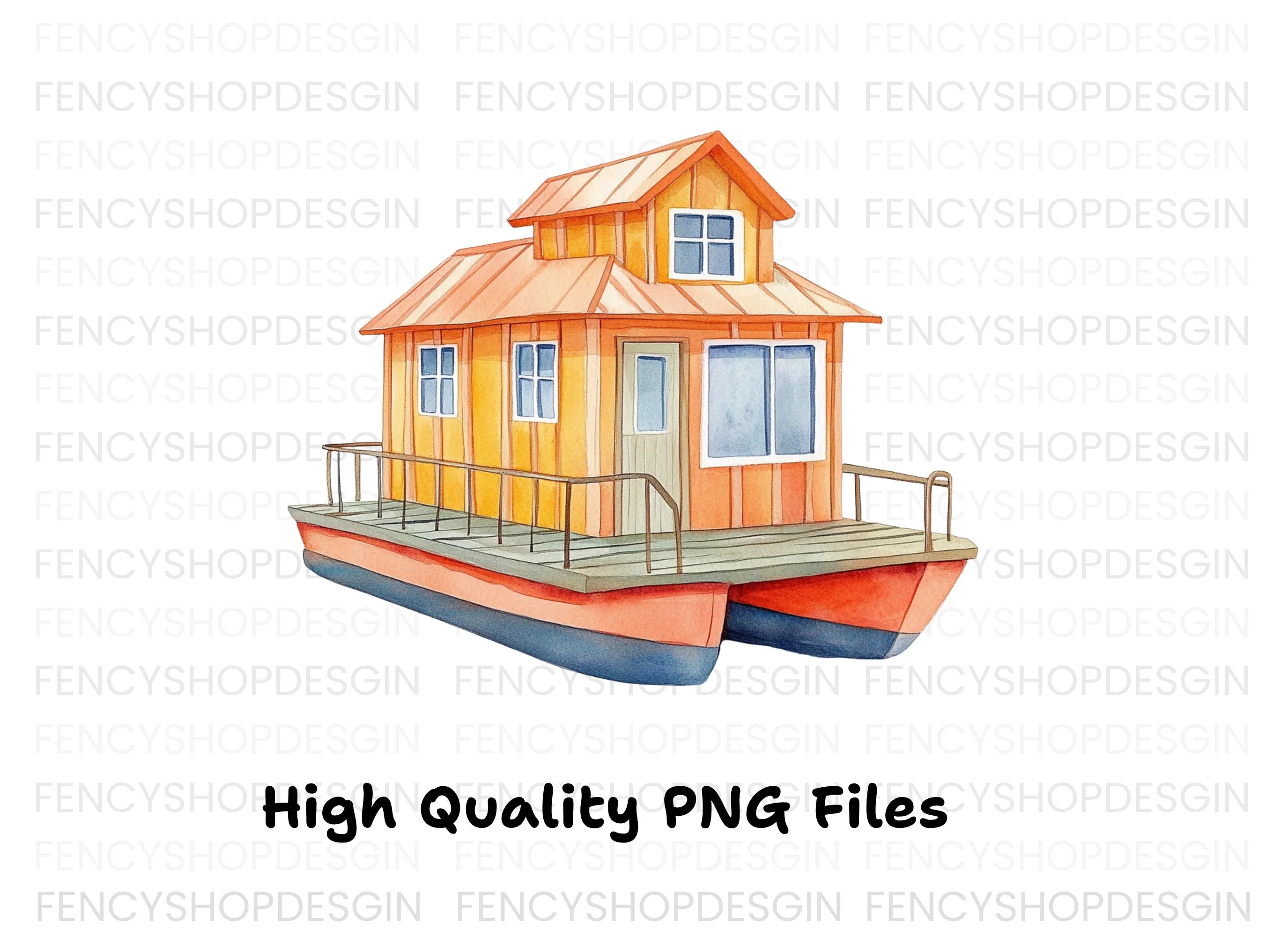 Orange Houseboat Clipart Bundle