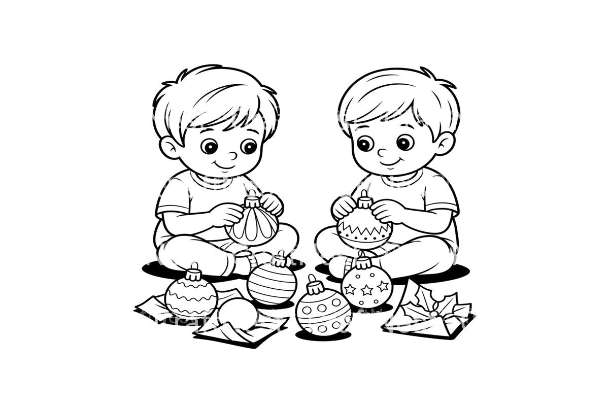 Toddlers Decorating Christmas Ornaments Coloring Books