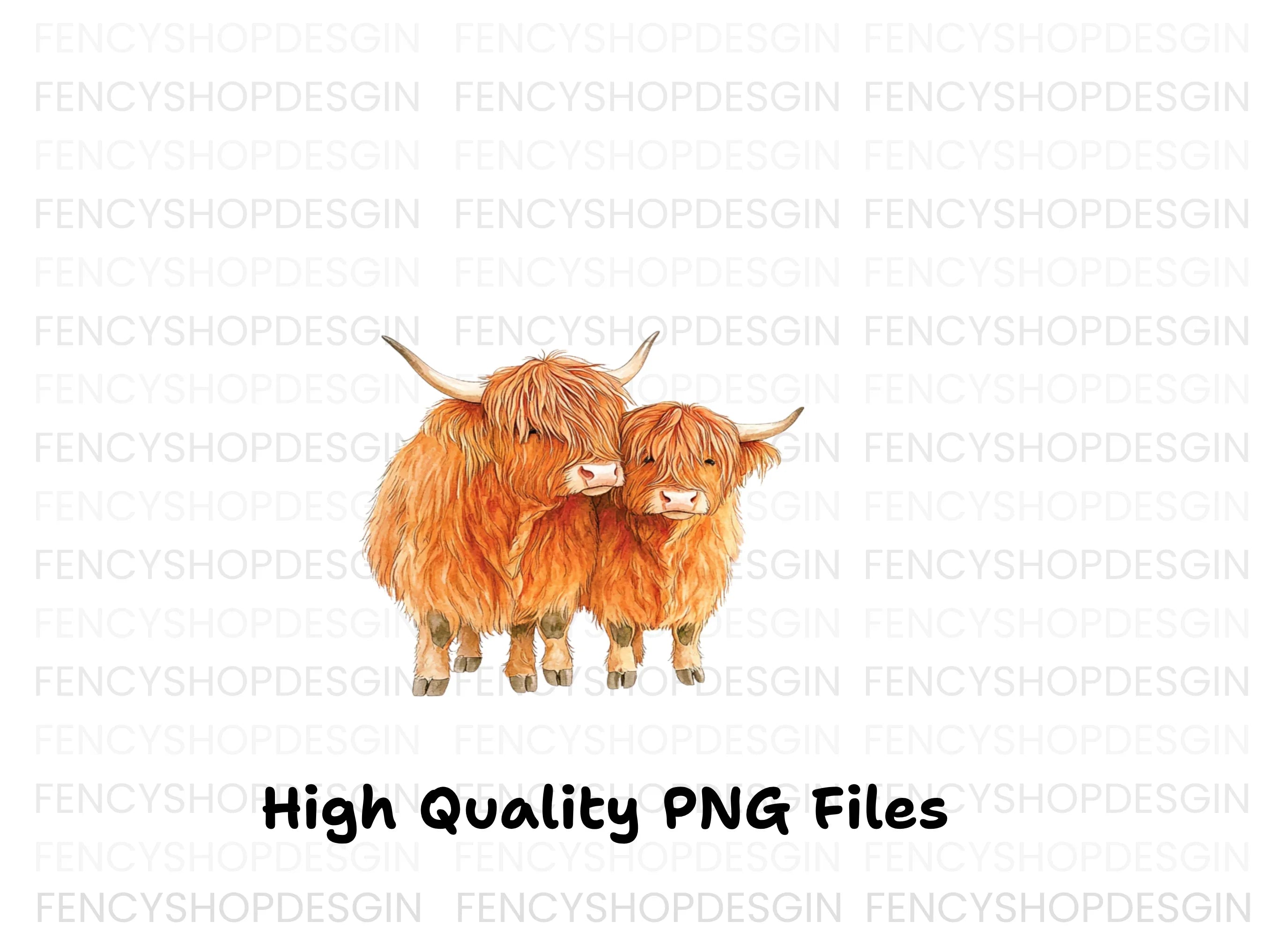 Highland Cow and Calf Clipart Bundle