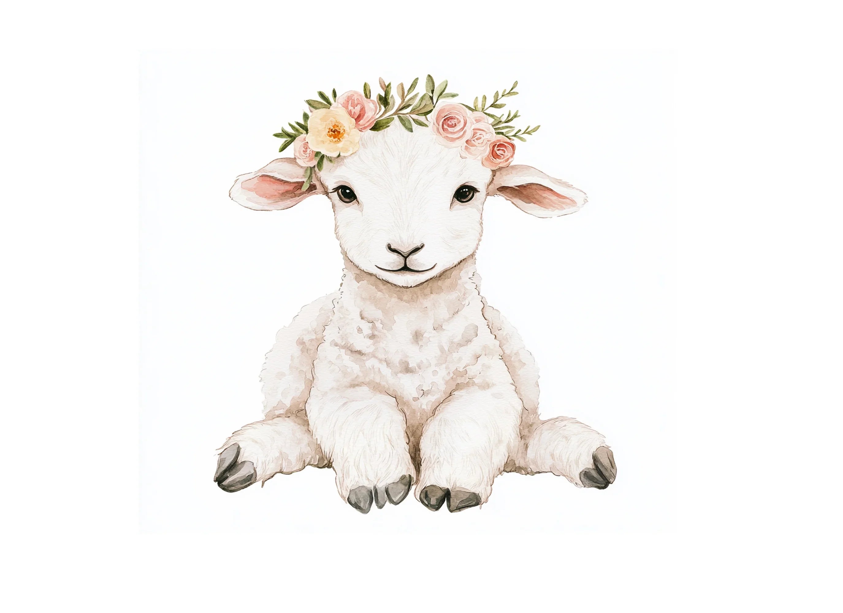 Baby Lambs with Flower Crowns Clipart Bundle