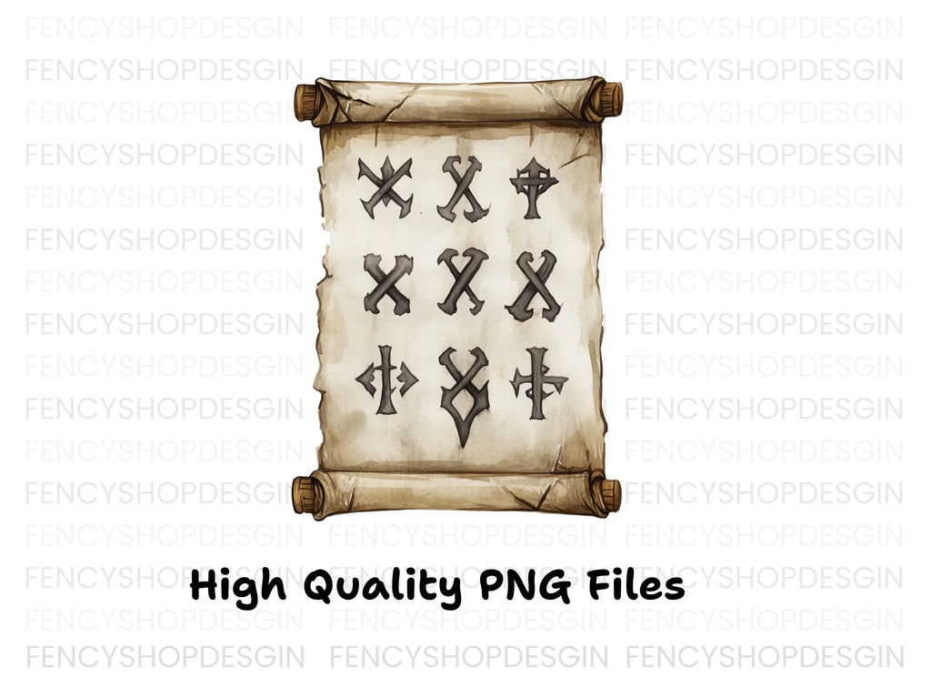 Ancient Scroll Mysterious Symbols Clipart Bundle