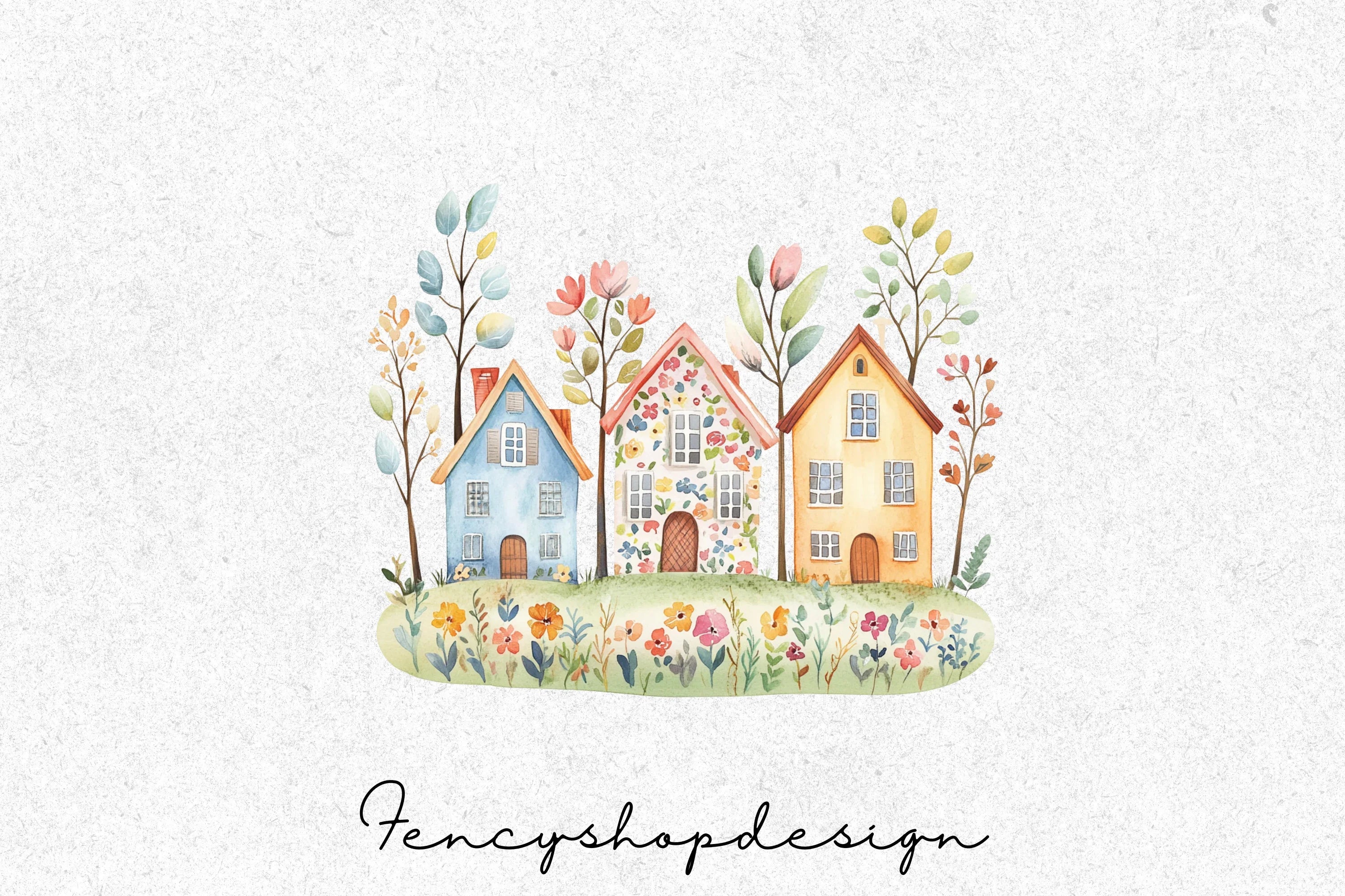Whimsical Cottage Houses Clipart Bundle
