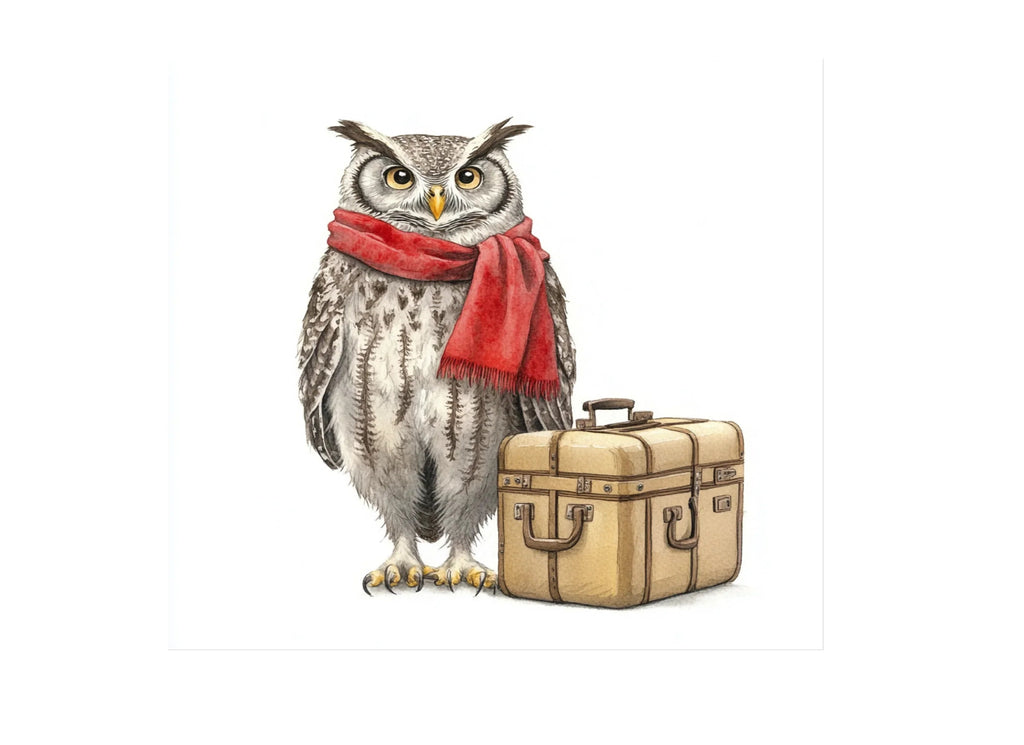 Cute Owls with Scarves and Suitcases Clipart Bundle