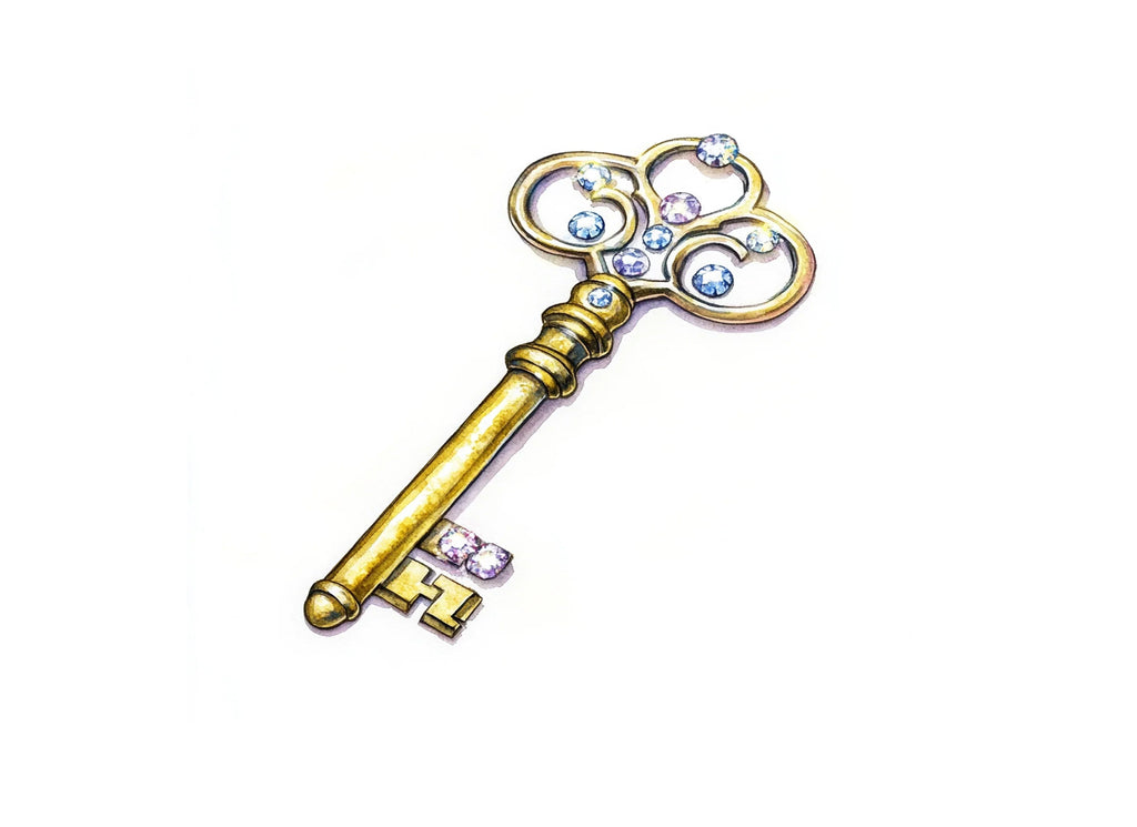 Elegant Gold Keys with Gemstone Clipart Bundle