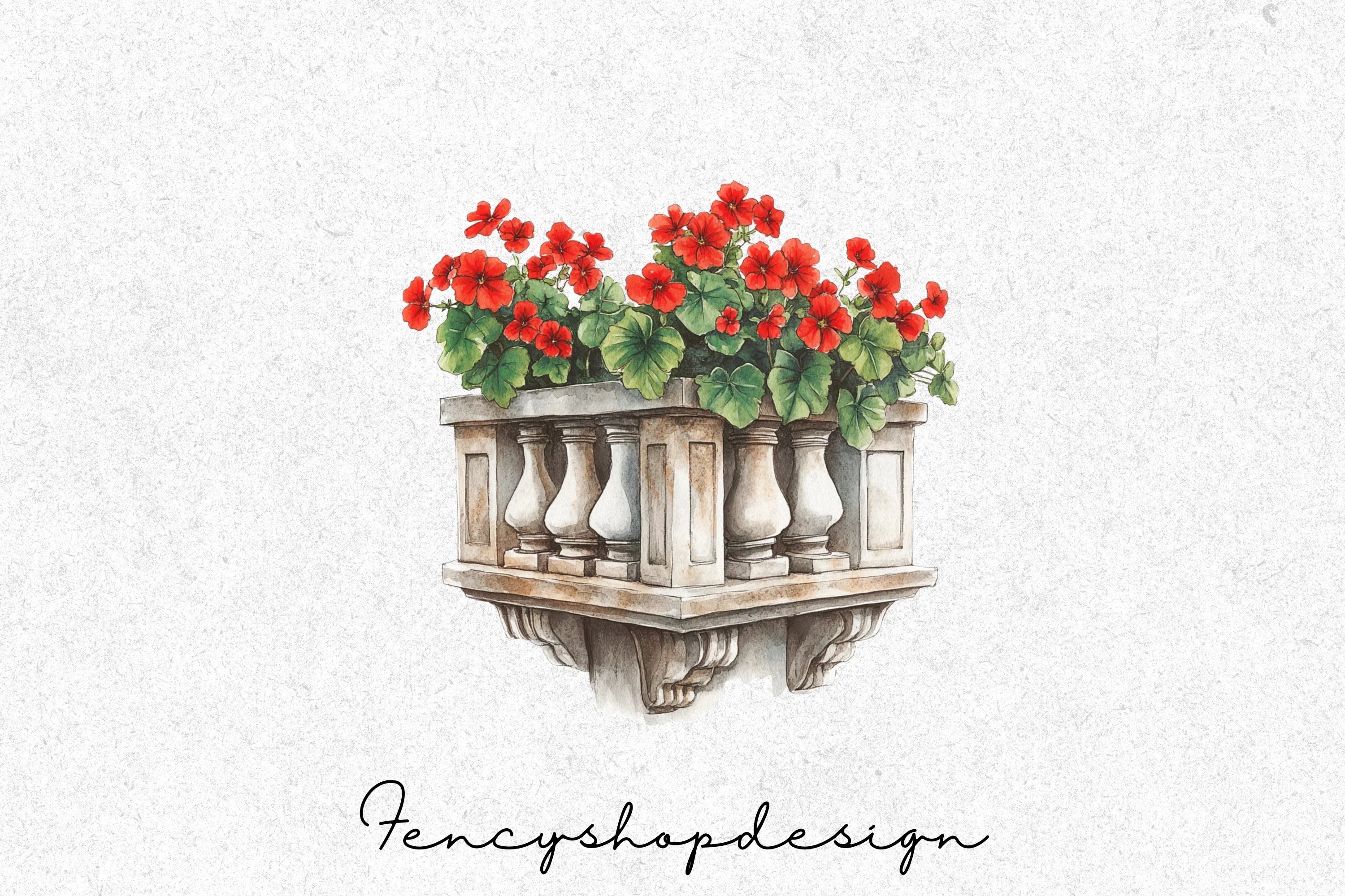 Geraniums Balcony Clipart Bundle