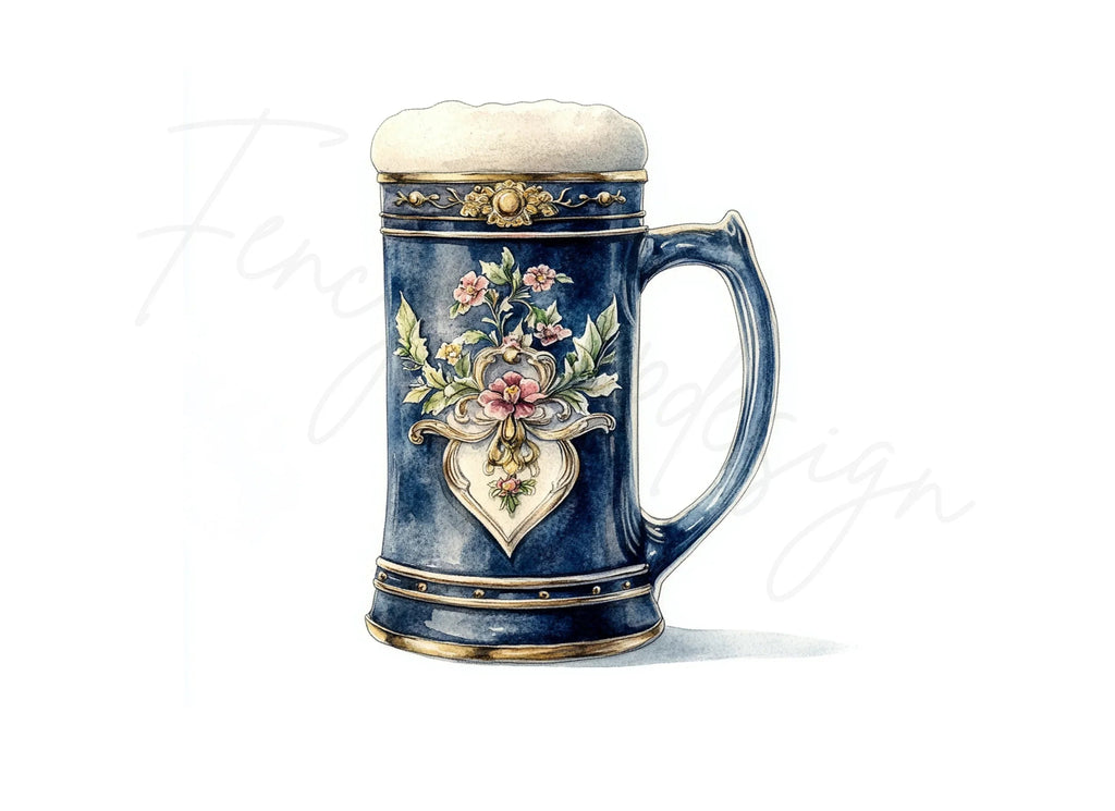 Elegant Floral Beer Steins Clipart Bundle