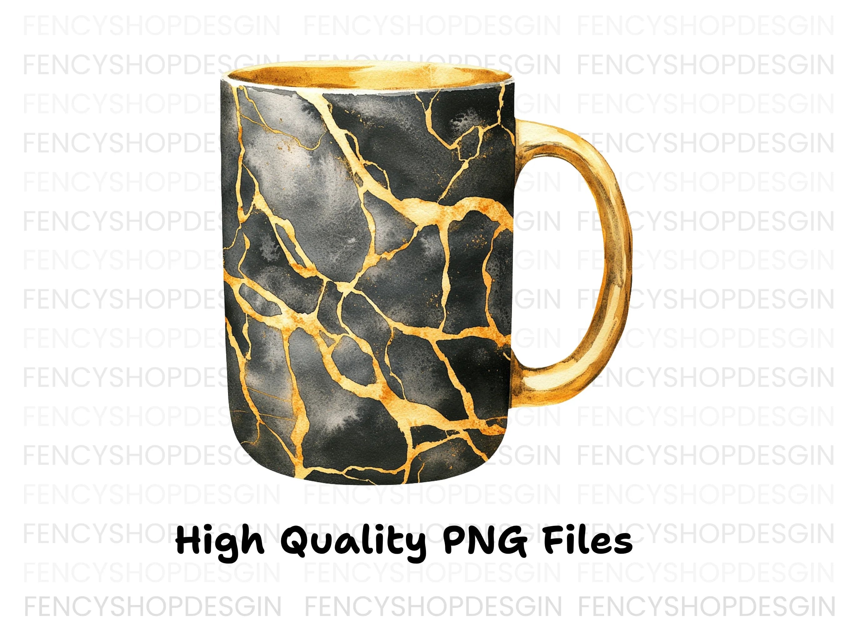 Kintsugi Gold Cracked Black Clipart Bundle
