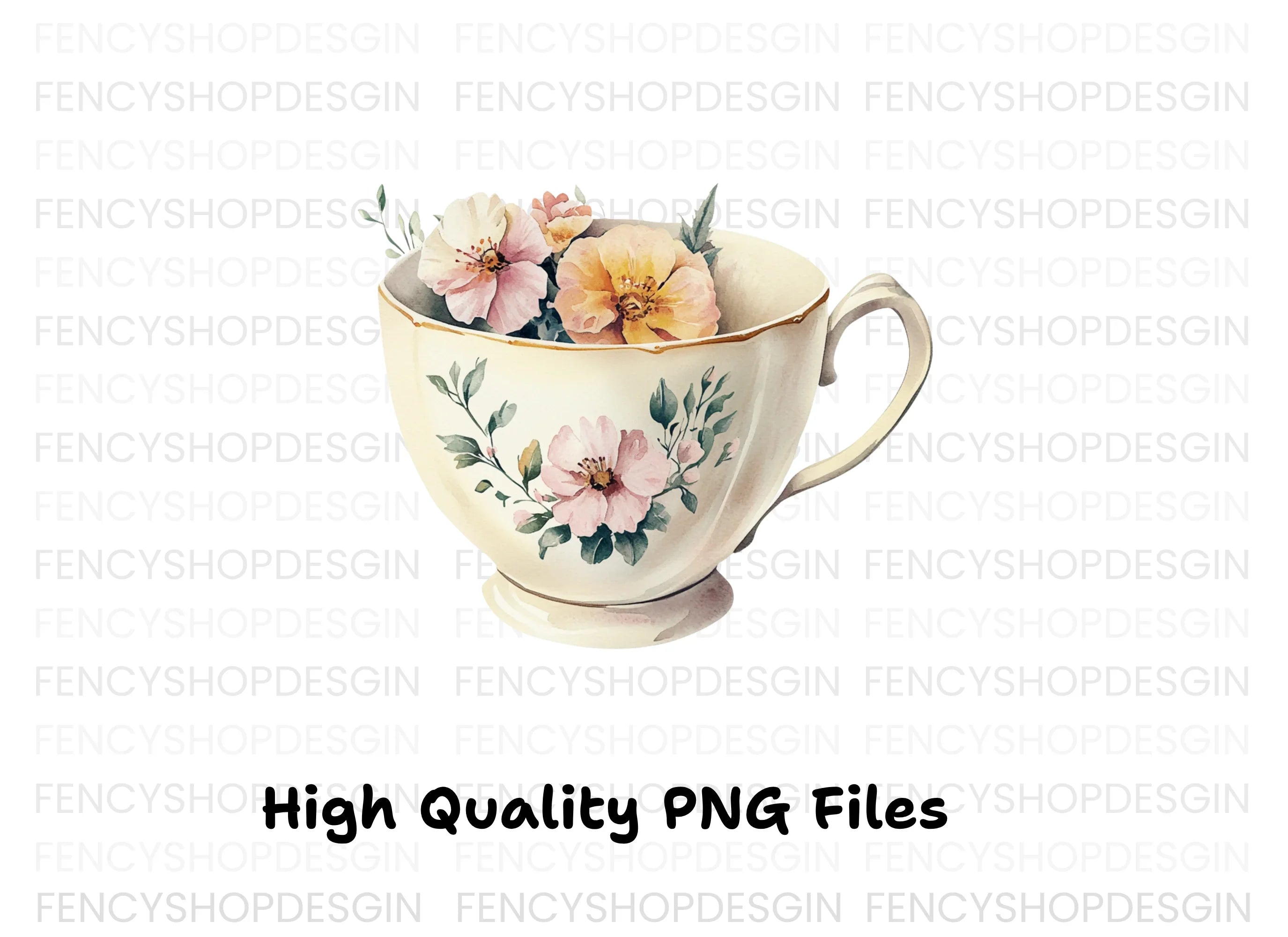 Elegant Floral Teacup Clipart Bundle