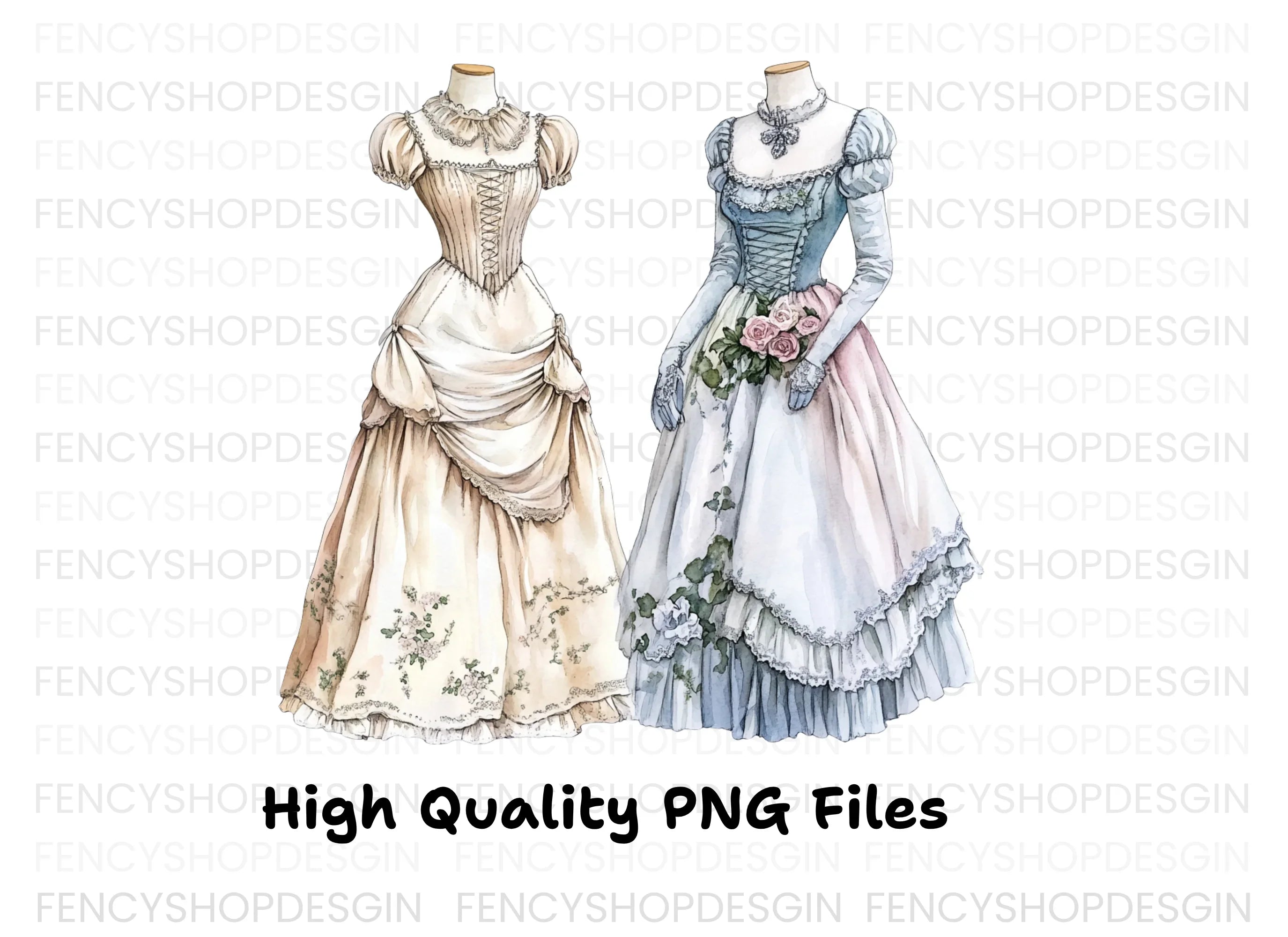 Colorful Victorian Era Dresses Clipart Bundle