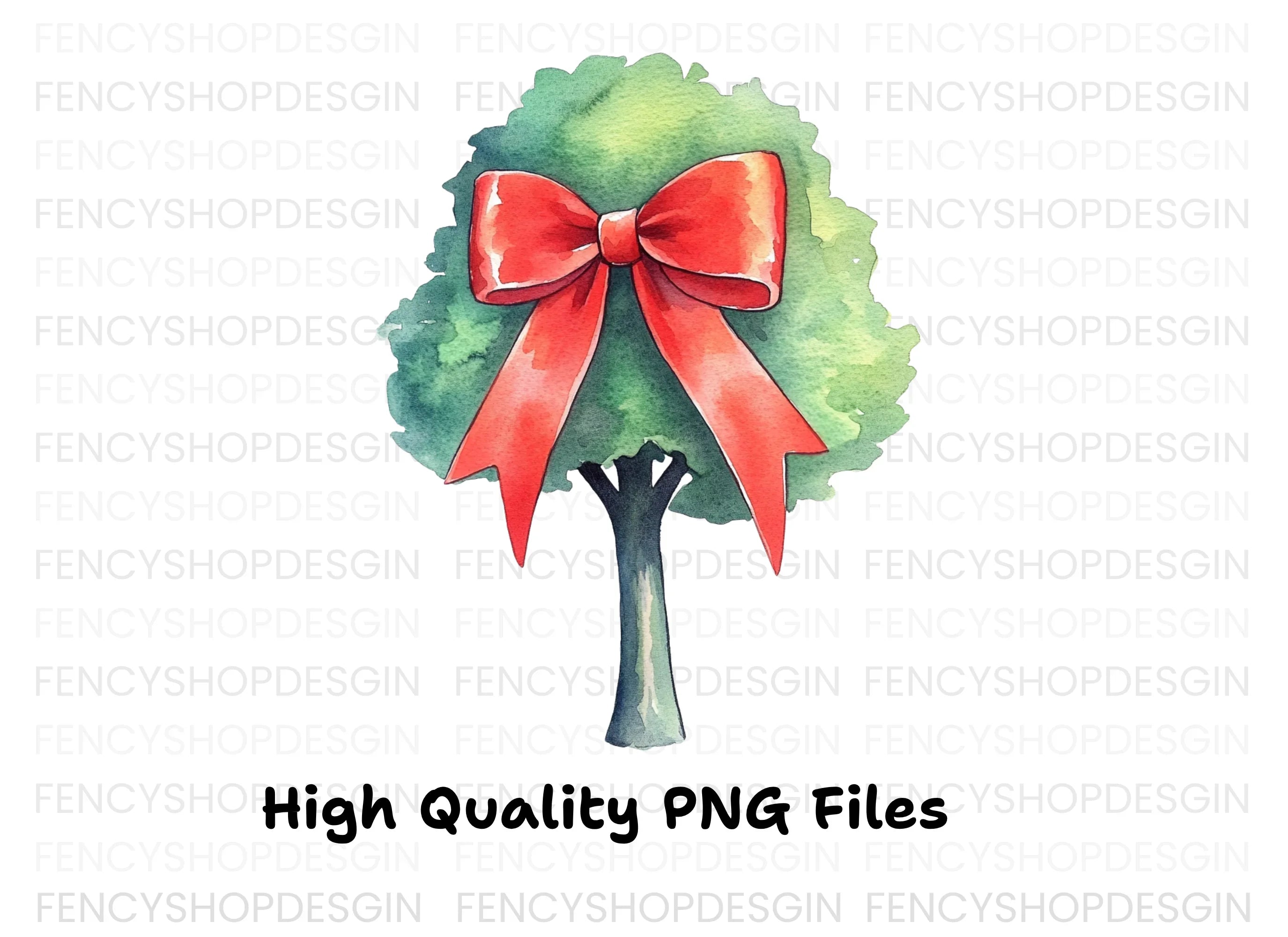 Green Trees with Red Bows Clipart Bundle