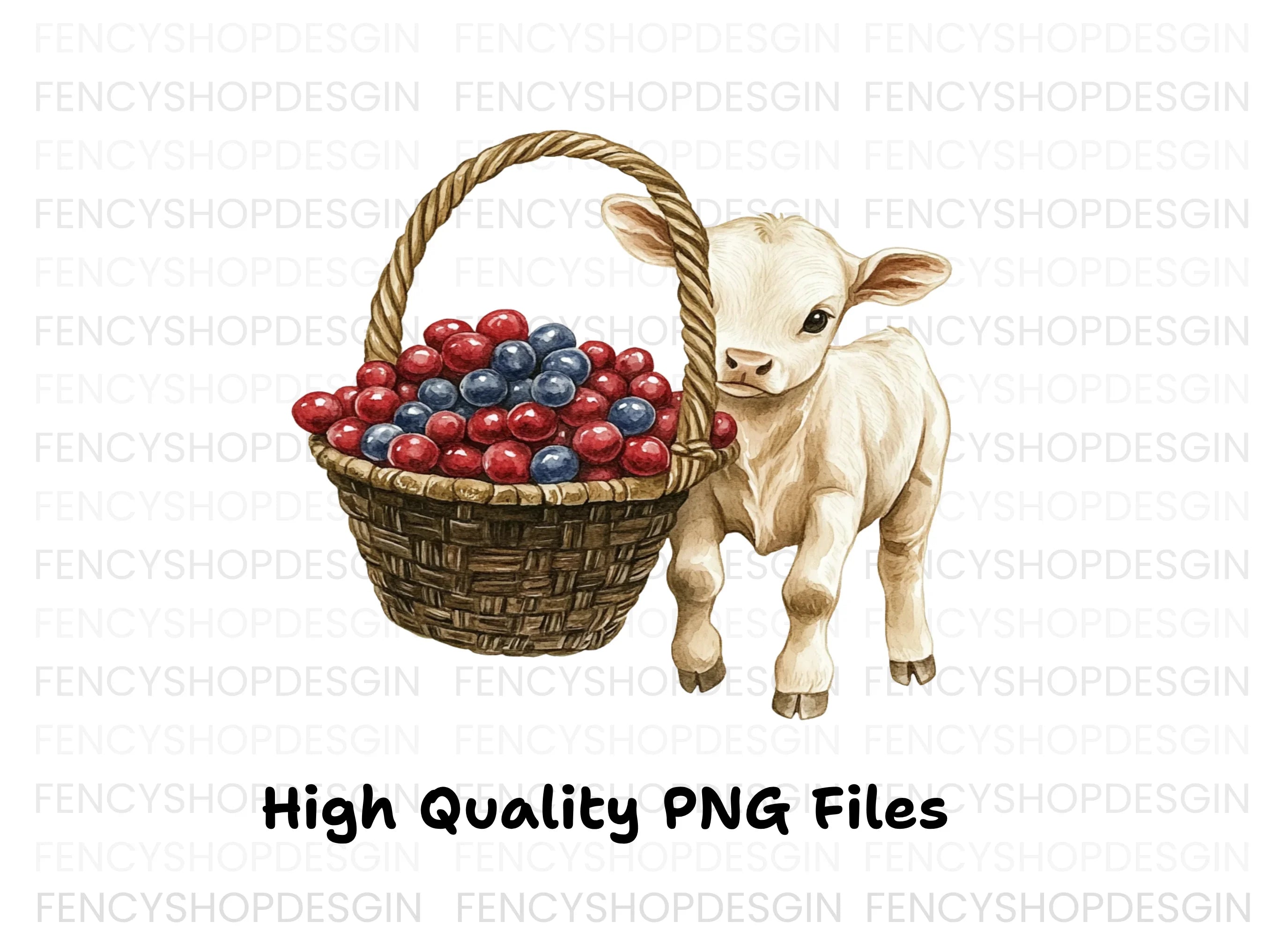 Cute Calf with Berry Basket Clipart Bundle