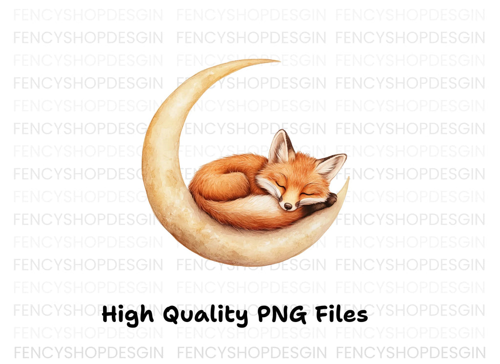 Three Sleeping Foxes on Moon Clipart Bundle
