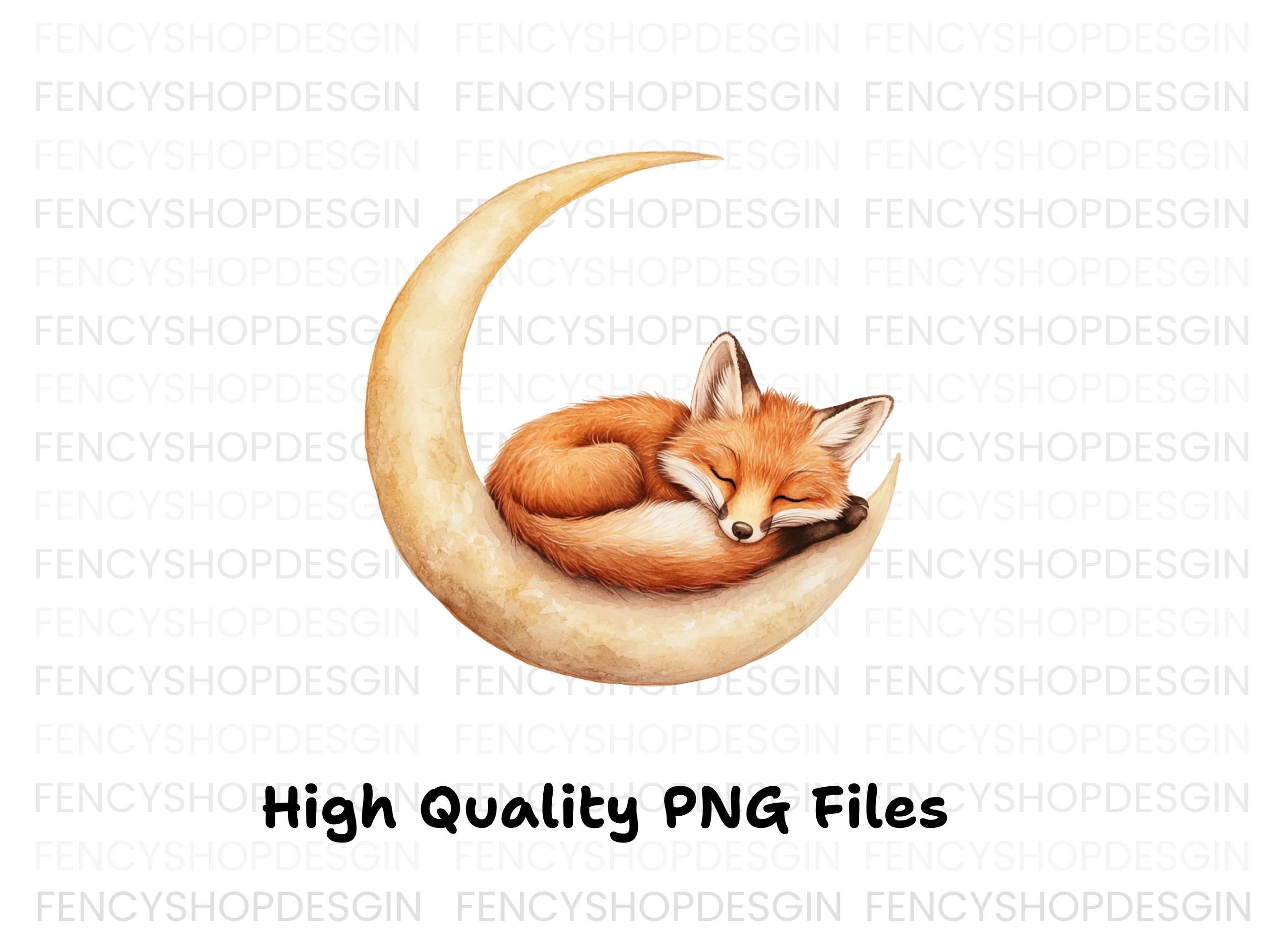 Three Sleeping Foxes on Moon Clipart Bundle